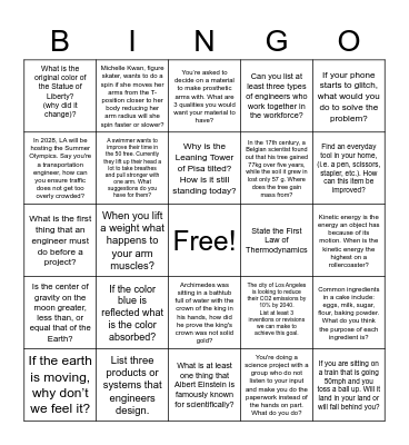 WOW! 2021 Engineering Bingo Card