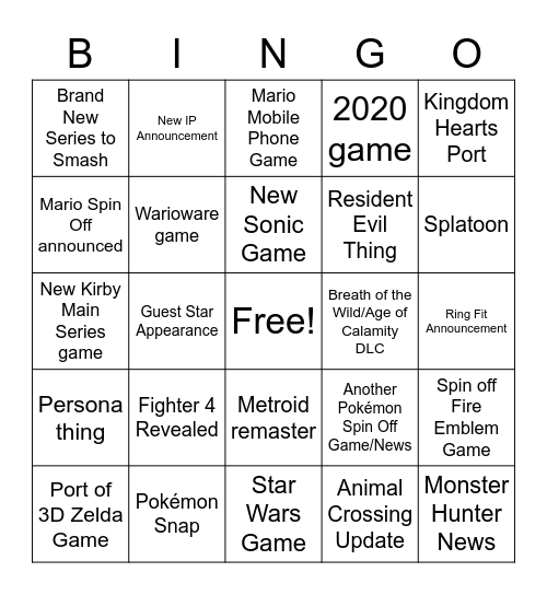 GG Bingo Sheet Bingo Card