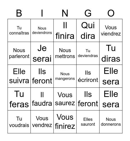 Add Le futur simple Bingo Card