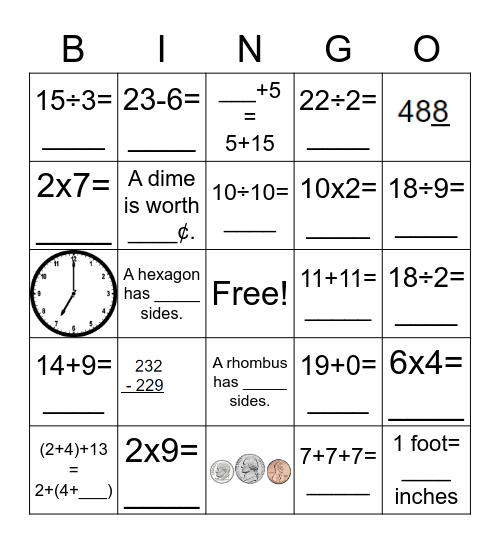 Third Grade Math Day Bingo Card