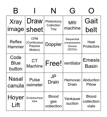 Medical Equipment Recognition Bingo Card