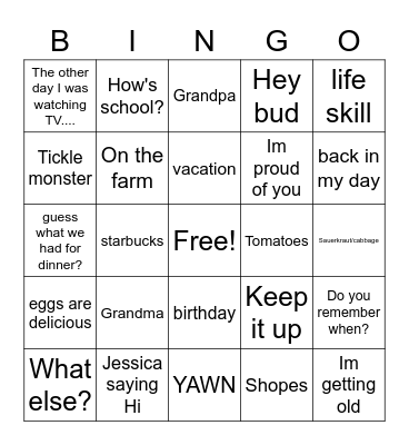 Dad Bingo Card