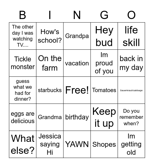 Dad Bingo Card