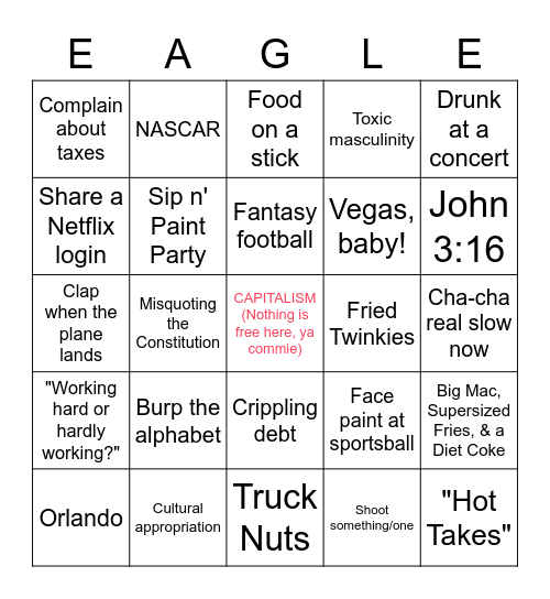 'Murica Bingo Card