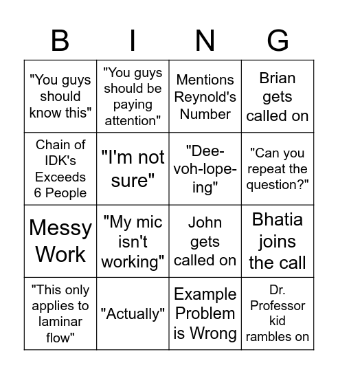 TSF II Bingo Card