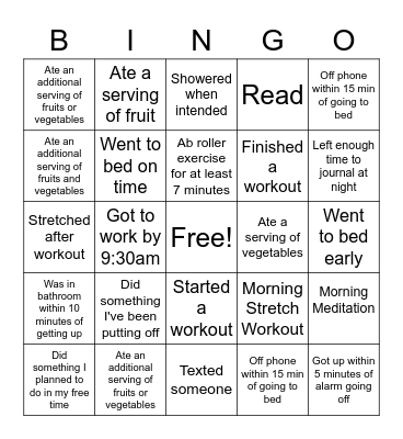 Self Care Bingo Card