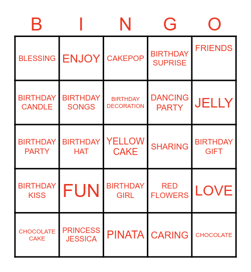 BIRTHDAY APRTY Bingo Card