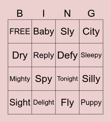 Long "i" Bingo Card