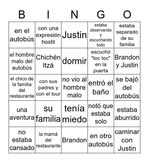 Brandon vs. Yucatán 4 questions Bingo Card