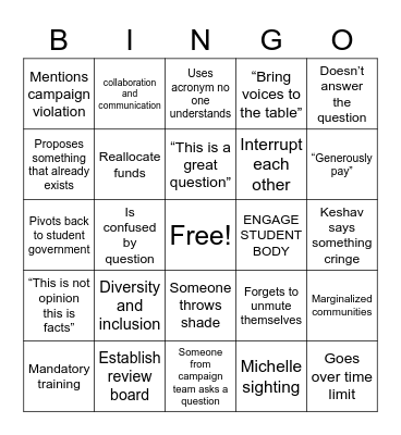 SBP debate bingo Card