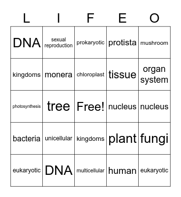 Life and Classification Bingo "Life-o" Bingo Card