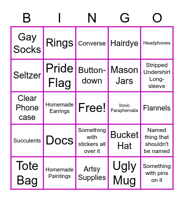 Gay Bingo - Dorm Room Bingo Card