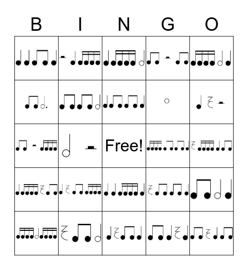 Rhythm Bingo Card