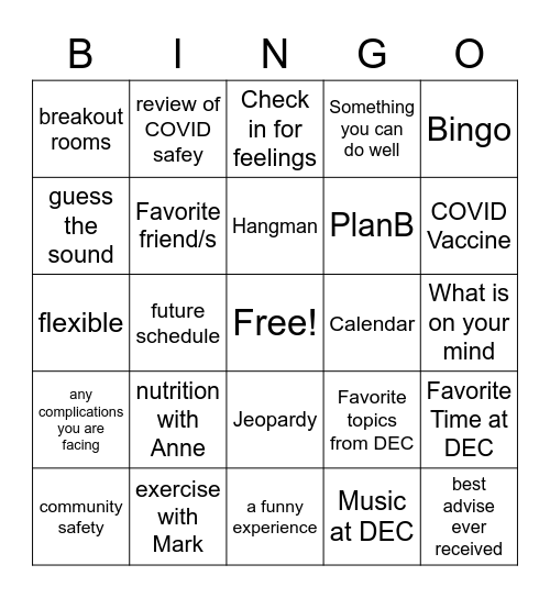 likes Bingo Card