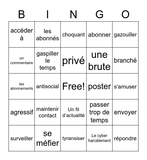 Les réseaux sociaux Bingo Card