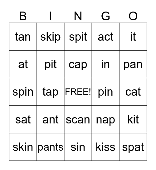 Phonics Bingo Card