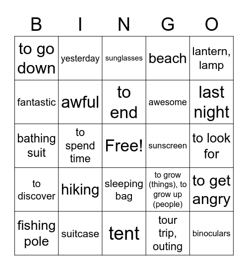 Vocabulario 1 Bingo Card