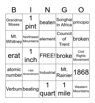CC Review Bingo Card
