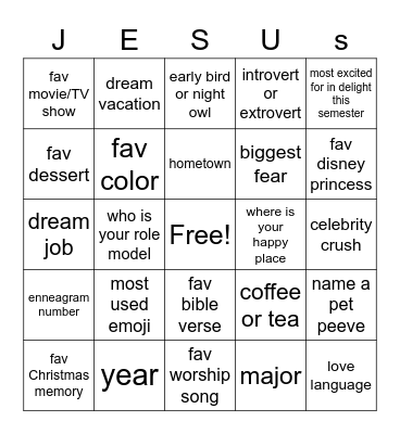 Delight Bingo Card