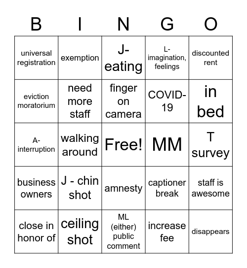 Meeting Bingo Card