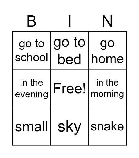 FF2 Unit 8 Bingo Card