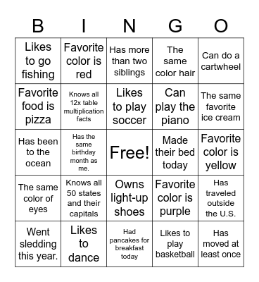 Primary Get to Know You Bingo Card