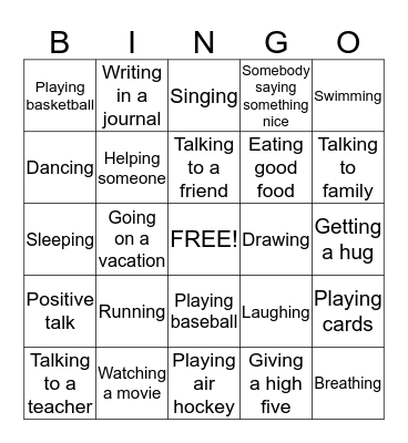 Coping with feelings Bingo Card