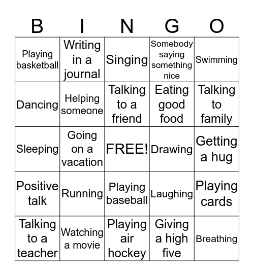 Coping with feelings Bingo Card