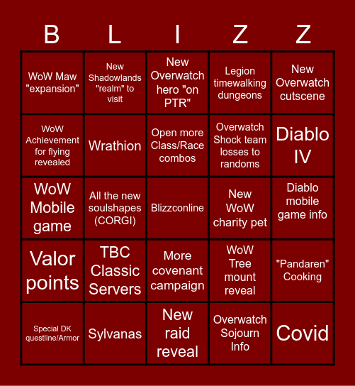 Blizzcon Online Bingo Card