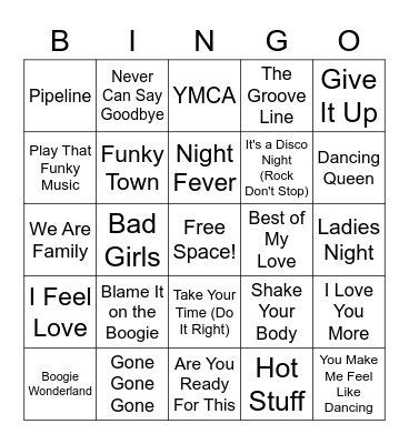 Disco Music Bingo Card