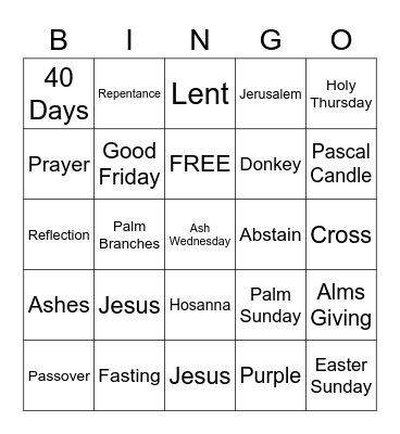 Lent 2021 Bingo Card