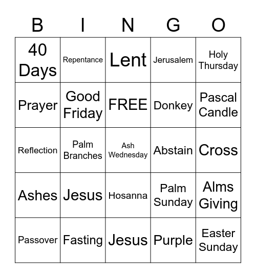 Lent 2021 Bingo Card