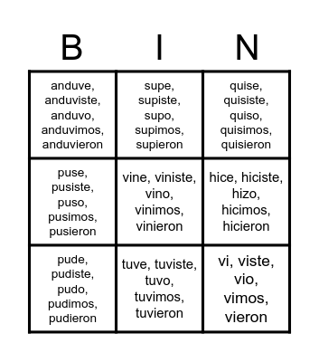Spanish Familias 5,6,7 Bingo Card
