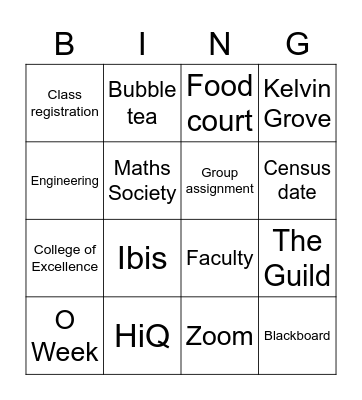 Crash Course to QUT Bingo Card