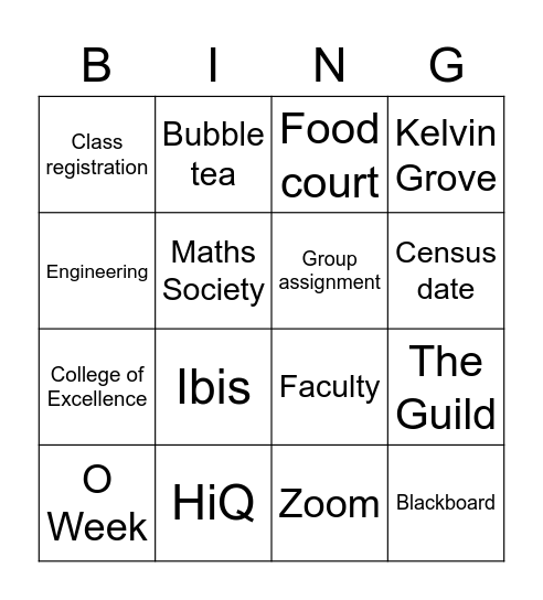 Crash Course to QUT Bingo Card