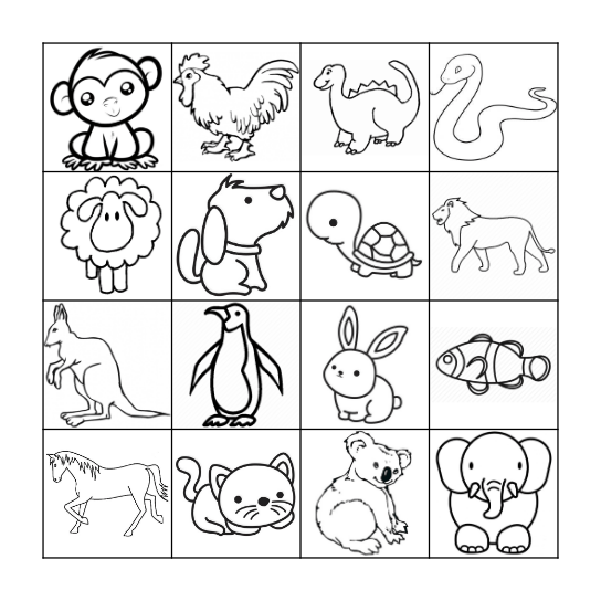 Animals Bingo Card