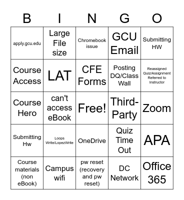 GCU TS - Call Drivers Bingo Card