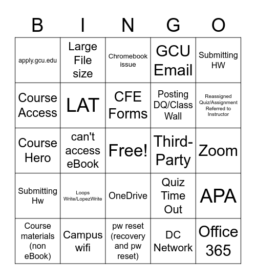GCU TS - Call Drivers Bingo Card