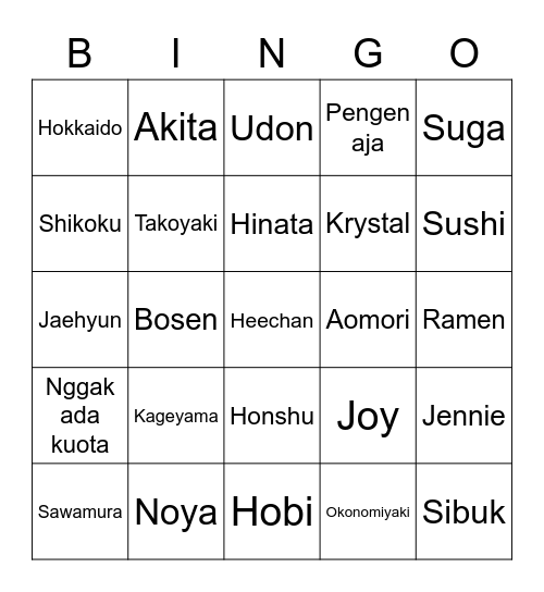 Kici's Bingo Card