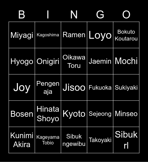 YOHAN Bingo Card