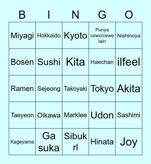 Taeyeon Bingo Card