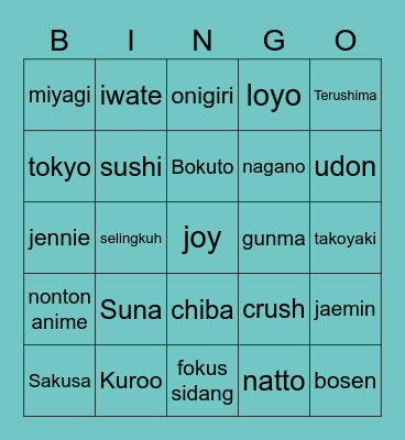 Nagabondar Bingo Card