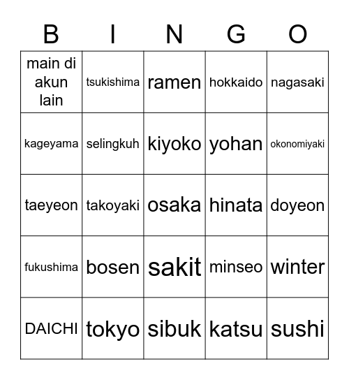Untitled Bingo Card
