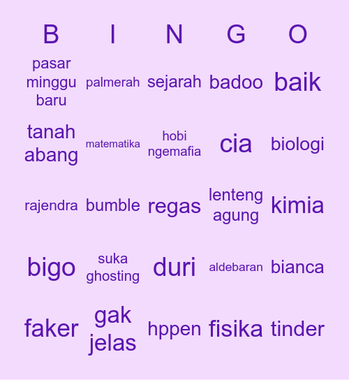 cella Bingo Card