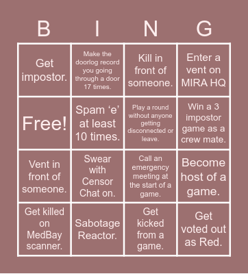 Abong Us Bingo Card
