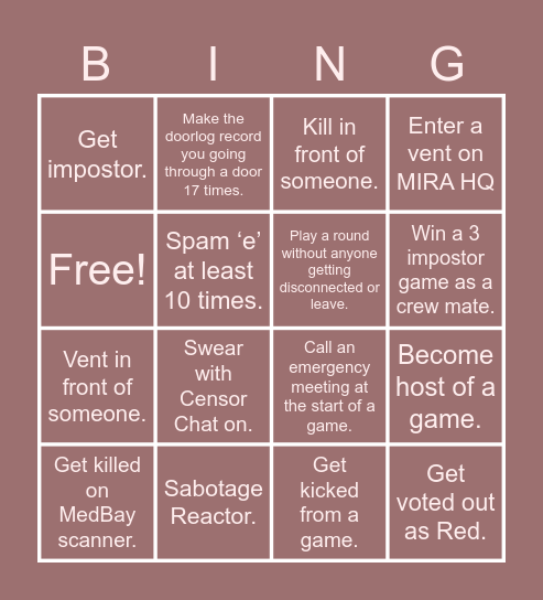 Abong Us Bingo Card