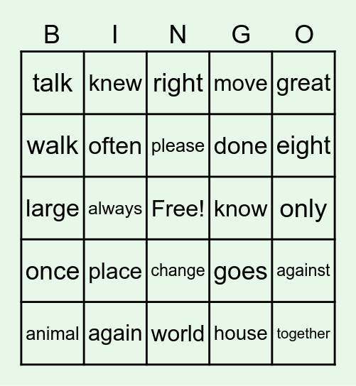 Trick Words Bingo Card