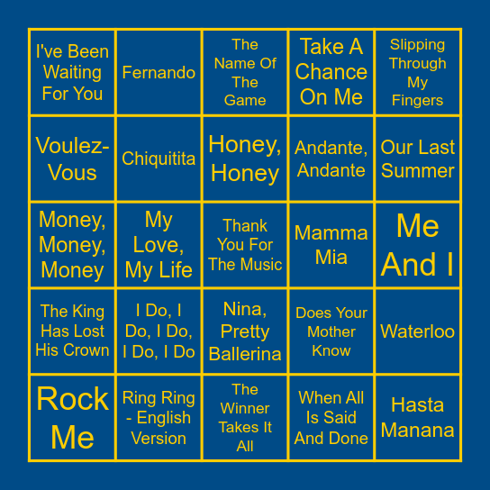 ABBA Music Bingo Card