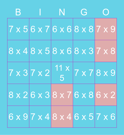 Perkalian 6 - 8 Bingo Card