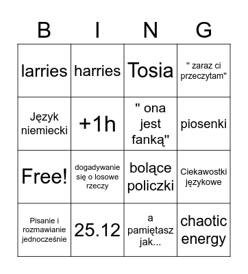 Rozmowy ne i kin Bingo Card